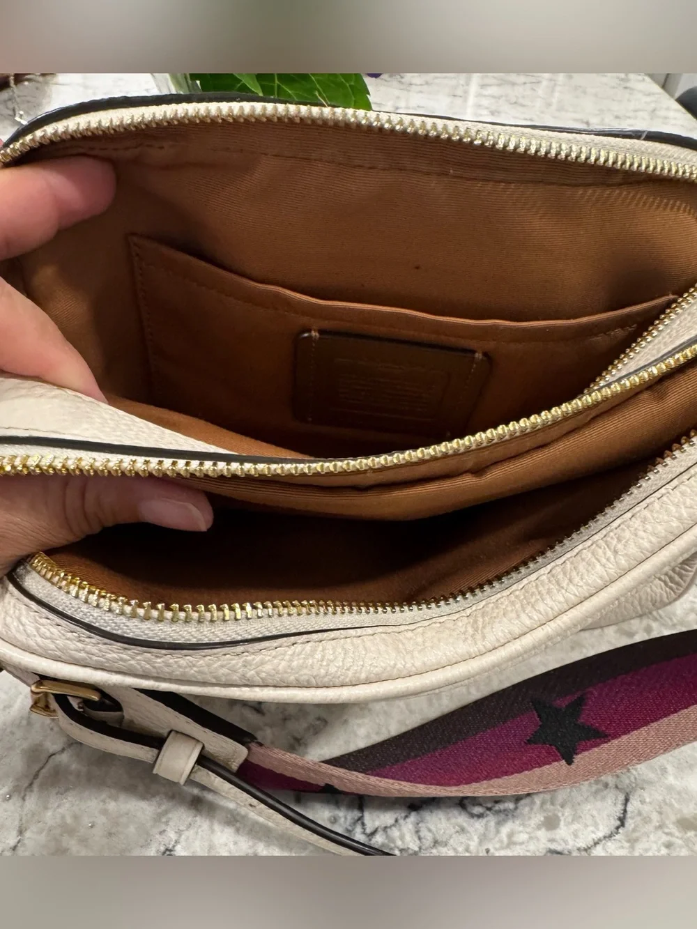 COACH Cream Pebbled Leather Signature Coach Crossbody Bag